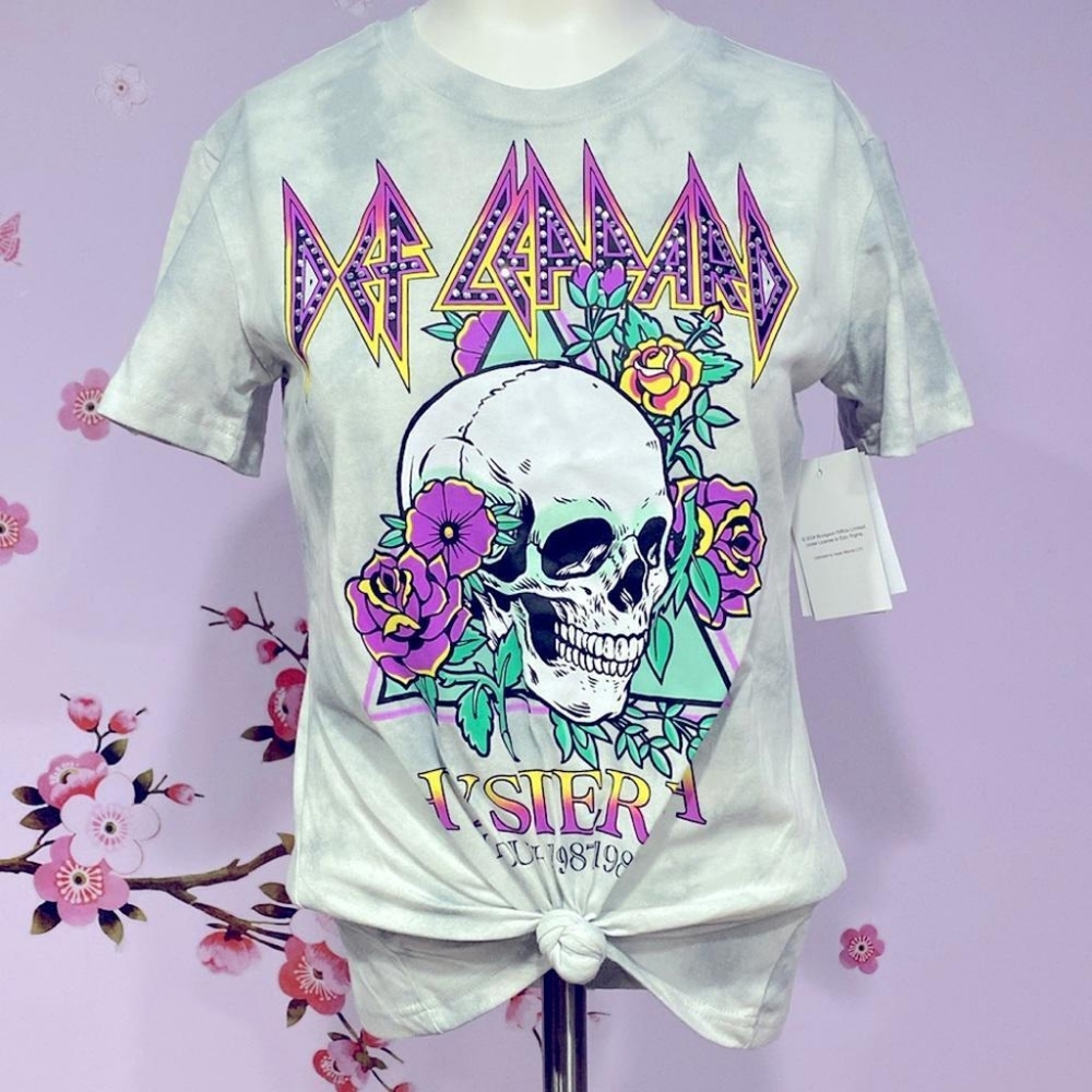 Bludgeon Riffola Ltd. Def Leppard Hysteria Gray Wash Jr Knot Tie Tee Size L